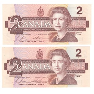 Bank of Canada 1986 $2 Banknote Lot Low Serial Numbers (2 Pieces)