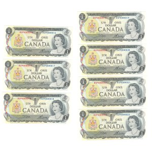 Bank of Canada 1973 $1 Banknotes Fancy Low Serial Numbers in Sequence