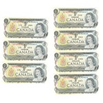 Bank of Canada 1973 $1 Banknotes Fancy Low Serial Numbers in Sequence