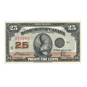 Canada 1923 Dominion of Canada 25 Cent Shinplaster Banknote Neat Serial Number
