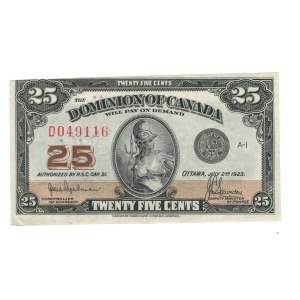 Canada 1923 Dominion of Canada 25 Cent Shinplaster Banknote