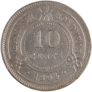 Honduras 1894 British Honduras Silver 10 Cents