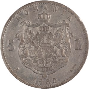 Romania 1880 B Silver 5 Lei