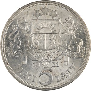 Latvia 1931 Silver 5 Lati