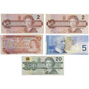 Canada Bank of Canada Fancy Serial Number Banknote Lot (5 Pieces)