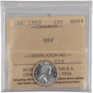Canada 1953 Silver 10 Cent NSF