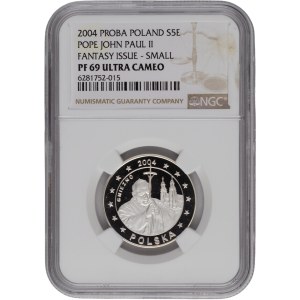 Poland 2004 Silver 5 Euro Próba Pope John Paul II - Rotated Die Scarce