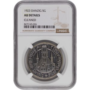 Poland 1923 Danzig Silver 5 Gulden Church