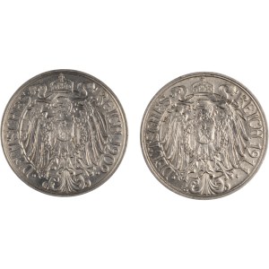 Germany 1909-1911 25 Pfennig (2 Pieces)
