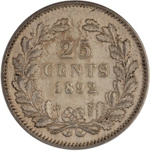 Holandia, 1892 r., srebrna moneta o nominale 25 centów