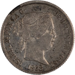 Filipiny, 1868 r., srebrna moneta o nominale 20 centavos