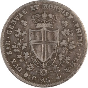 Italy 1829 Sardinia 25 Centesimi