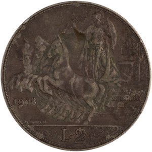 Italy 1908 Silver 2 Lire