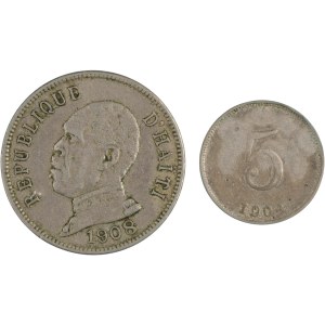 Haiti 1904 5 Centimes and 1908 50 Centimes (2 Pieces)