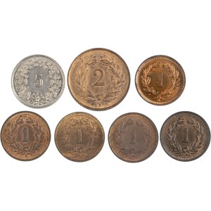 Switzerland 1913-1936 1 to 5 Rappen (7 Pieces)