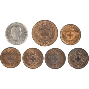 Switzerland 1913-1936 1 to 5 Rappen (7 Pieces)