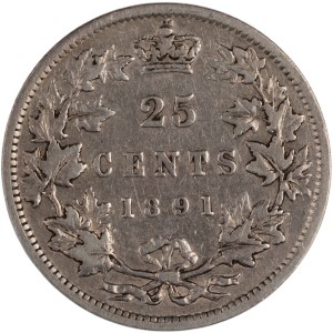 Canada 1891 Silver 25 Cents