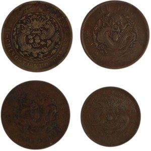 China 1898 - 1920 Copper 20 and 10 Cash Coin Lot (4 Pieces)