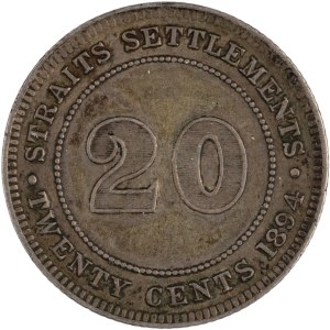 Straits Settlements 1894 Silver 20 Cents - Better Date