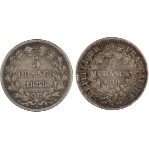 France 1838 and 1849 Silver 5 Francs (2 Pieces)