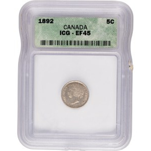 Canada 1892 Silver 5 Cents