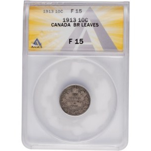Canada 1913 Silver 10 Cents Large Leaves