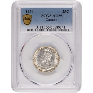 Canada, 1936, pièce de 25 cents en argent