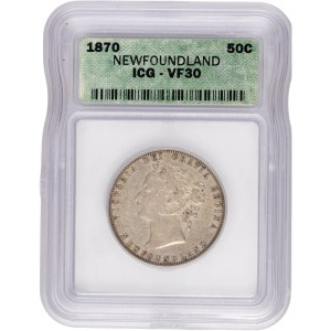 Kanada, Newfoundland, 1870, strieborná minca v hodnote 50 centov