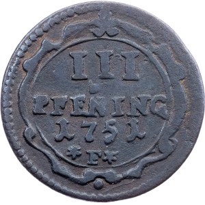 Swedish Possession, 3 Pfening 1751, F, Wismar