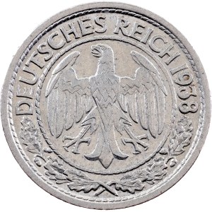 Third Reich, 50 Reichspfennig 1938, J, Hamburg