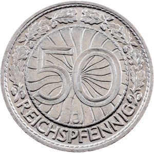 Third Reich, 50 Reichspfennig 1938, J, Hamburg