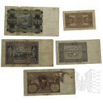 Okupované Polsko/Generální guvernorát/Druhá světová válka – Sada bankovek Emisní banky v Polsku z roku 1940, 2–500 zlotých, Generální guvernorát