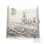[SILVER 800]II RP Cigarette Box With Ship "Gdynia" Krupski and Matulewicz - Marine