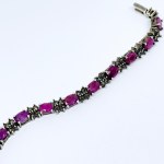 Silver bracelet with natural Rubies and Marcasites