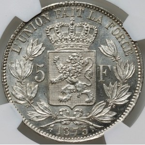 Belgium, Leopold II, 5 Francs 1875, Brussels