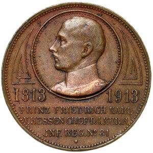 Deutschland, Preußen, Wilhelm II., Gedenkmedaille von 1913, 100. Jahrestag der Aufstellung des 81. Infanterieregiments „Friedrich II. von Hessen“