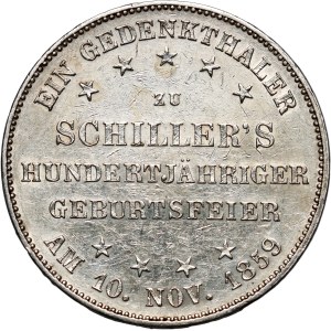 Germany, Frankfurt, Memorial Thaler 1859, 100th Anniversary of F. Schiller's Birthday