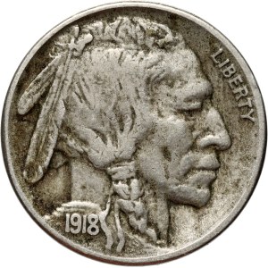 United States of America, 5 Cents 1918 S, San Francisco, Buffalo Nickel