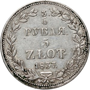 Russian Partition, Nicholas I, 3/4 ruble = 5 zlotych, 1837 MW, Warsaw