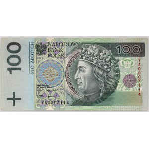 Third Republic of Poland, 100 zlotych, March 25, 1994, YA series, the rarest replacement series, printed by PWPW