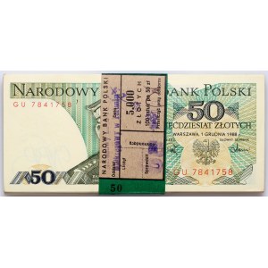 PRL, 50 złotych 1.12.1988, seria GU, paczka bankowa