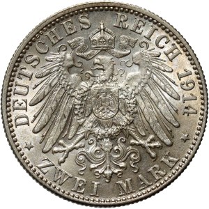 Germany, Württemberg, Wilhelm II, 2 Mark 1914 F, Stuttgart