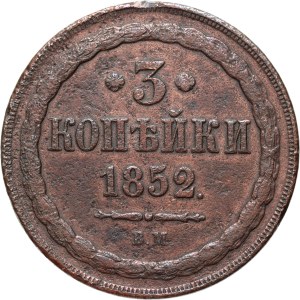 Occupation russe, Nicolas Ier, 3 kopecks 1852 BM, Varsovie