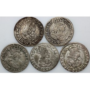 Jan II Kazimierz, zestaw szóstaków z lat 1660-1667, (5 sztuk)