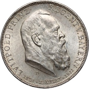 Germany, Bavaria, 5 marks 1911 D, Munich, Luitpold's 90th birthday