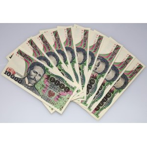 People's Republic of Poland, set of 10,000-złoty banknotes, December 1, 1988, AS series (10 pieces)