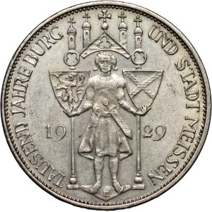 Germany, Weimar Republic, 3 Mark 1929 E, Muldenhütten, 1000th anniversary of Meissen