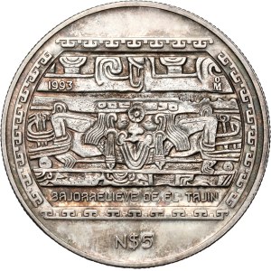 Mexico, 5 pesos 1993, Bajorrelieve Del Tajin, ounce of silver