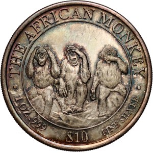 Somalia, 10 Dollar 2001, Afrikanische Affen, eine Unze Silber