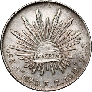 Mexico, 8 Reales 1890 Zs FZ, Zacatenas